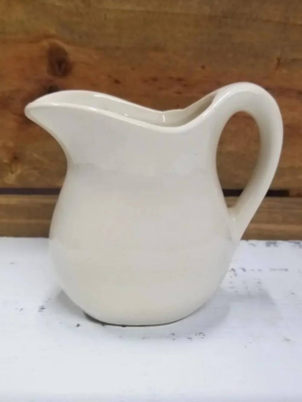 Vintage USA Pottery 4” Ceramic White Pitcher Creamer Blue Floral Design